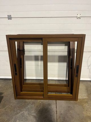 Ventana corredera aluminio nogal oscuro 100x100