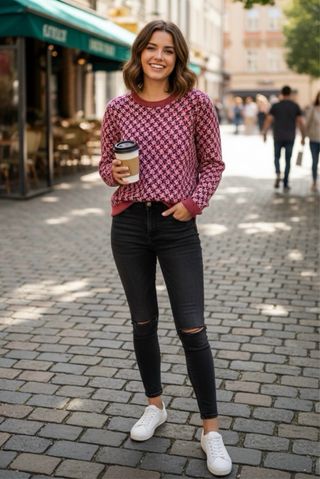 Maglione elegante fantasia rosa e viola