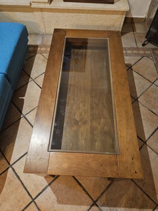 Mesita auxiliar madera y cristal