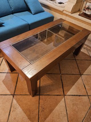 Mesita auxiliar madera y cristal