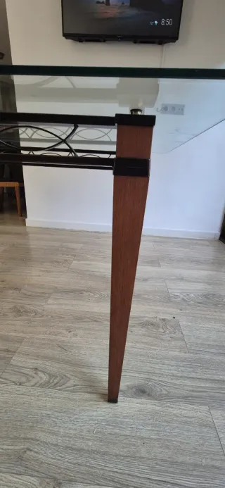 Mesa comedor cristal y madera