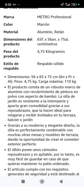 Sillas Terraza Aluminio Mimbre  plástico duro.Marr