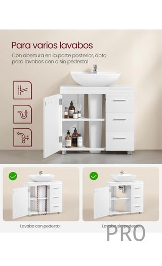 Mobile sotto lavabo, armadio da bagno, 3 cassetti, 2 scomparti