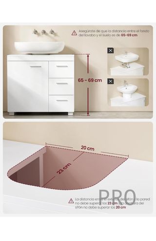 Mobile sotto lavabo, armadio da bagno, 3 cassetti, 2 scomparti