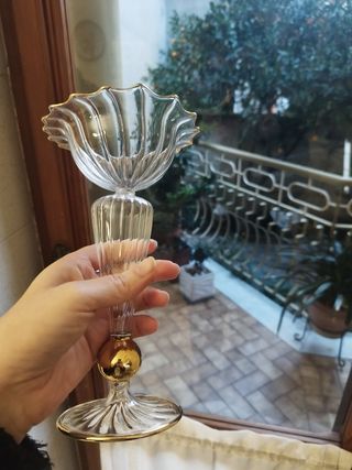 2 Candelabri Vetro Soffiato Oro