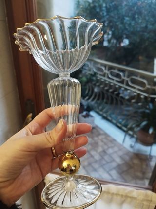 2 Candelabri Vetro Soffiato Oro