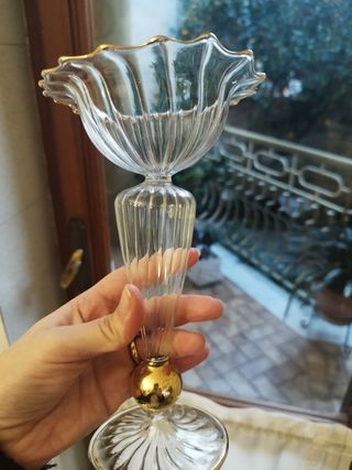 2 Candelabri Vetro Soffiato Oro