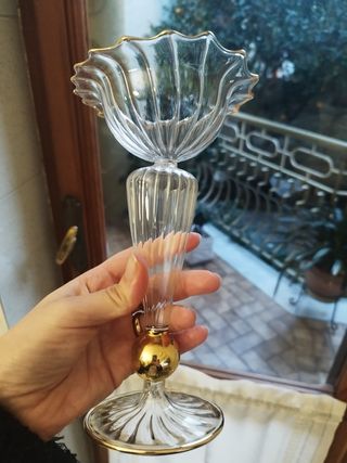 2 Candelabri Vetro Soffiato Oro