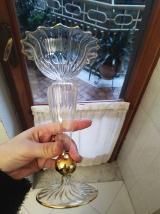 2 Candelabri Vetro Soffiato Oro