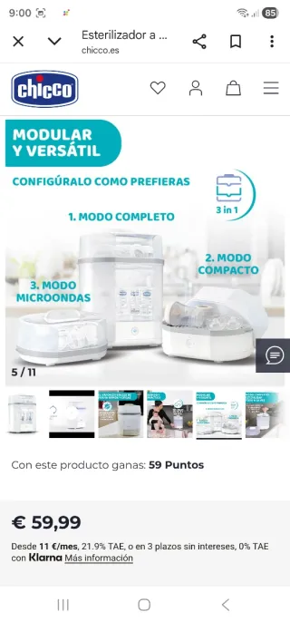Esterilizador Vapor Chicco Nuevo Caja