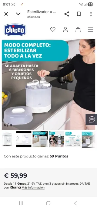 Esterilizador Vapor Chicco Nuevo Caja