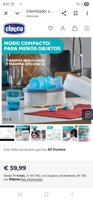 Esterilizador Vapor Chicco Nuevo Caja