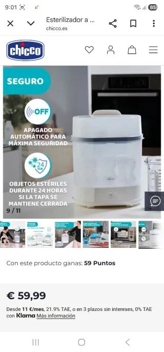 Esterilizador Vapor Chicco Nuevo Caja
