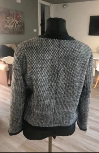 Chaqueta Benetton Lana Mujer Gris/Negra