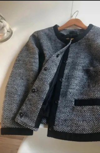 Chaqueta Benetton Lana Mujer Gris/Negra