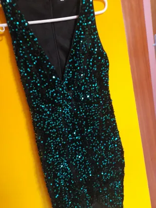 Vestido fiesta lentejuelas negro y verde