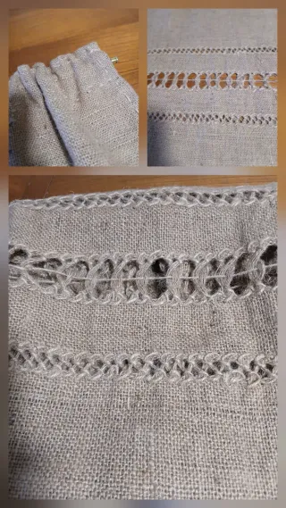 Tenda in juta ricamata a mano e cucita a mano