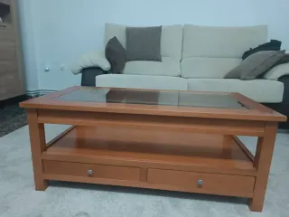 2 Mesas Centro Madera y Cristal Marrón