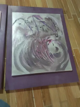 2 Cuadros Abstractos Morado y Plateado