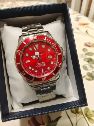 Orologio di Lusso Rosso e Argento