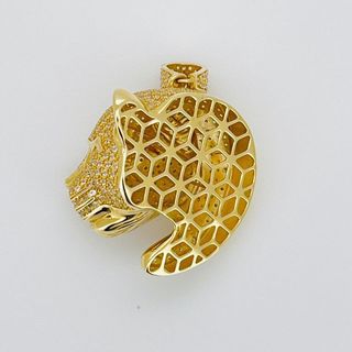 COLGANTE PANTERA CIRCONITAS Y OJOS FUCSIA. Oro18K