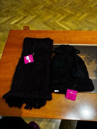 Conjunto gorro y bufanda verde y negra
