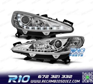 FAROS PEUGEOT 207 06-12 LUZ LED DIURNA FONDO CROMO
