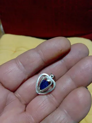 Colgante antiguo corazón azul y plata