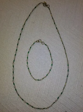 Juego Gargantilla y Pulsera Oro y Verde