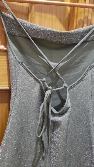 Vestido fiesta verde y plata brillante