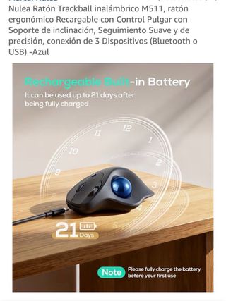 Ratón Trackball Nulea M511 Inalámbrico Azul