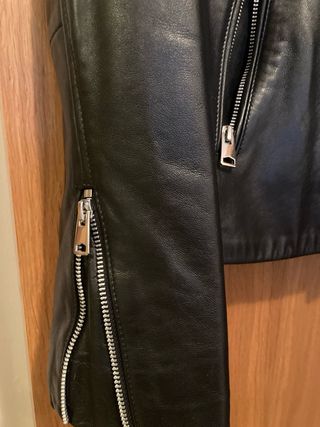 Cazadora Piel Negra Mango Talla Xl tipo biker