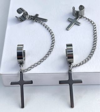 Aretes Cruz Acero Inoxidable Cuff