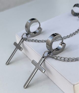 Aretes Cruz Acero Inoxidable Cuff