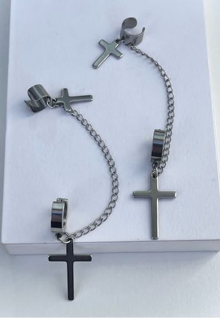 Aretes Cruz Acero Inoxidable Cuff