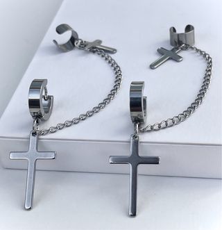 Aretes Cruz Acero Inoxidable Cuff