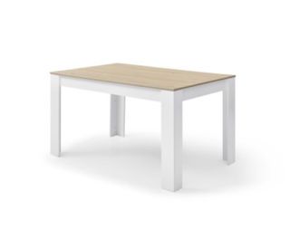 Mesa de salón blanca y roble