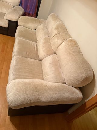 Lote 2 sofás 2 y 3 plazas tela beige/marrón