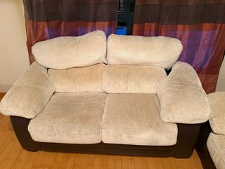 Lote 2 sofás 2 y 3 plazas tela beige/marrón