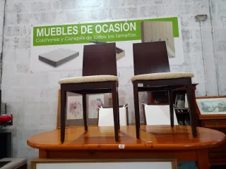 4 Sillas de Comedor Madera y Tela