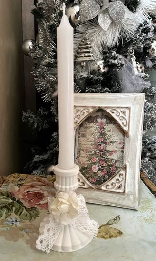 Porta candela shabby chic decorato