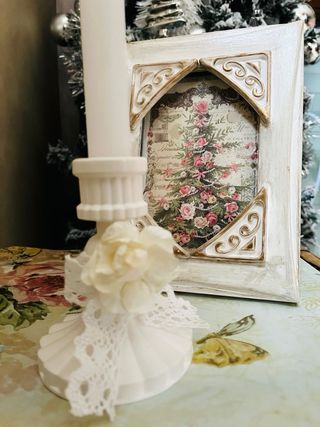 Porta candela shabby chic decorato