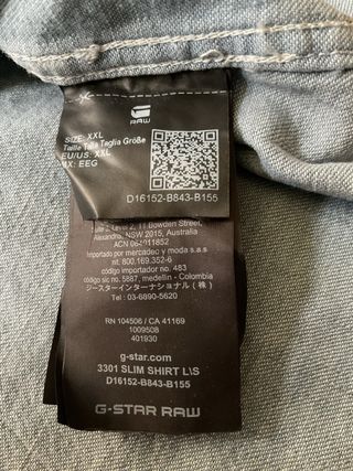 Camisa manga larga de hombre de G-Star Raw (XXL)