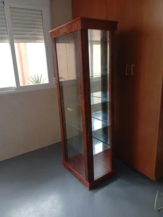 Vitrina de madera con luz y cristal