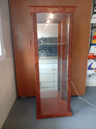 Vitrina de madera con luz y cristal