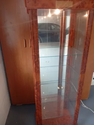 Vitrina de madera con luz y cristal