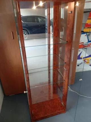 Vitrina de madera con luz y cristal