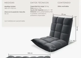 Sillón cama reclinable gris tela