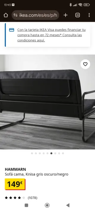 Sofá Cama 2 Plazas Negro