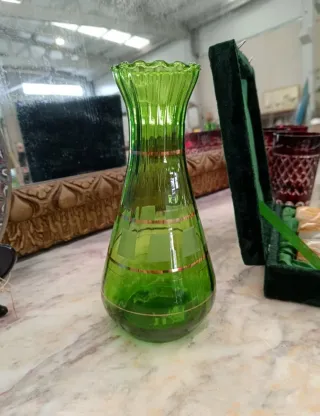 Jarrón Cristal Verde Años 60